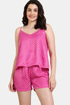 Zivame Checkered Sheen Woven Shorts Set - Pink Yarrow — thumbnail 2